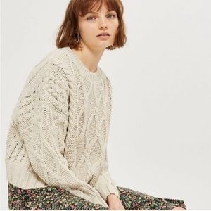 Topshop women Chunky Cable fisherman Knit Sweater coastal neutral 6 Petite